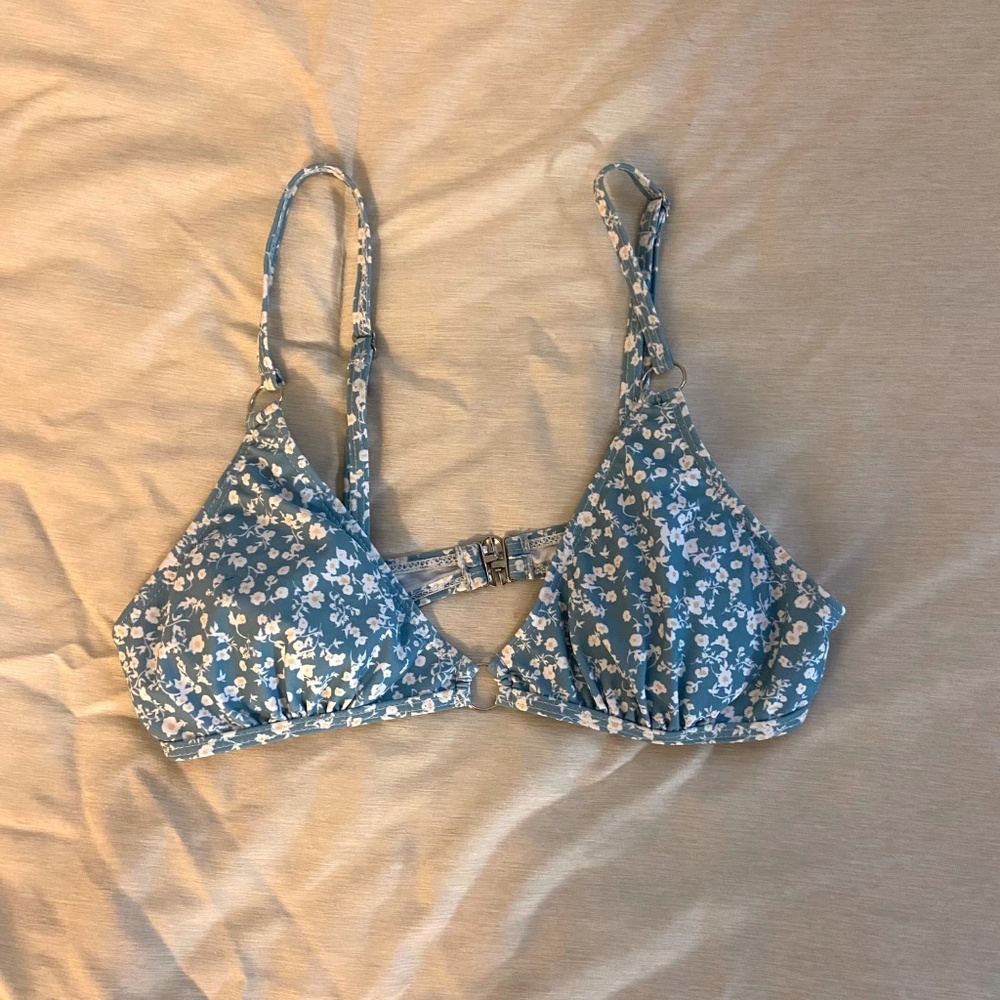 Blue with white flowers bikini top